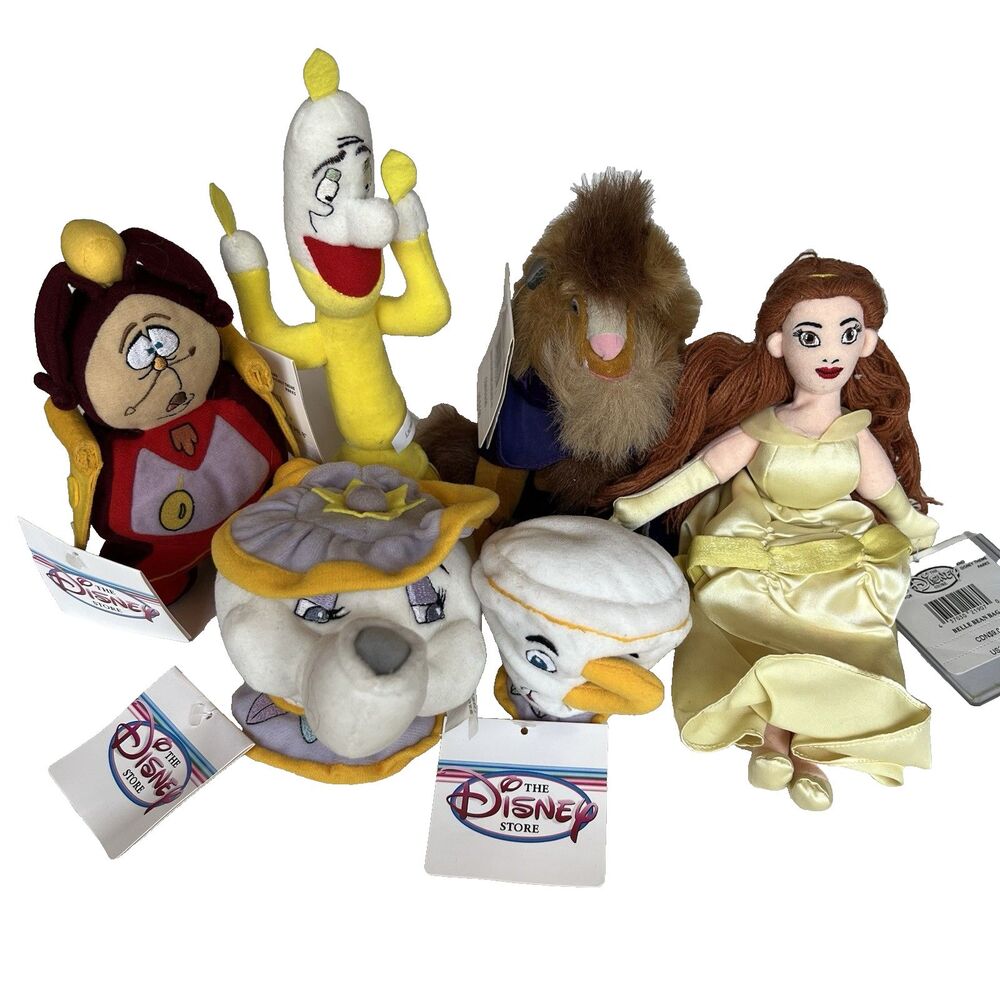 Disney Store Beauty and the Beast Beanbag Plush Character Lot of 6 VTG 90s Toy